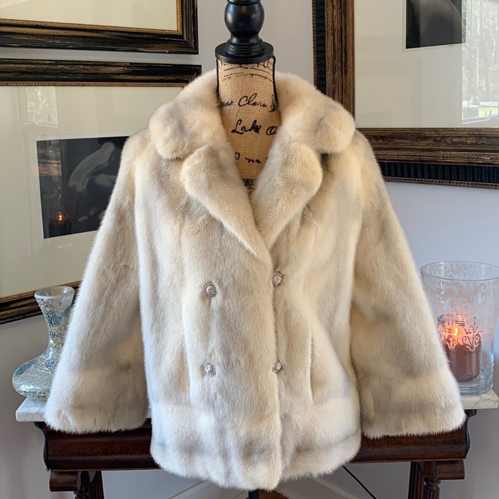 Oleg Cassini Cream Fur Jacket